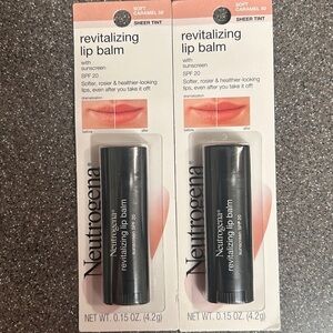 Neutrogena revitalizing lip balm. Two pack. Soft Carmel sheer tint. SPF 20